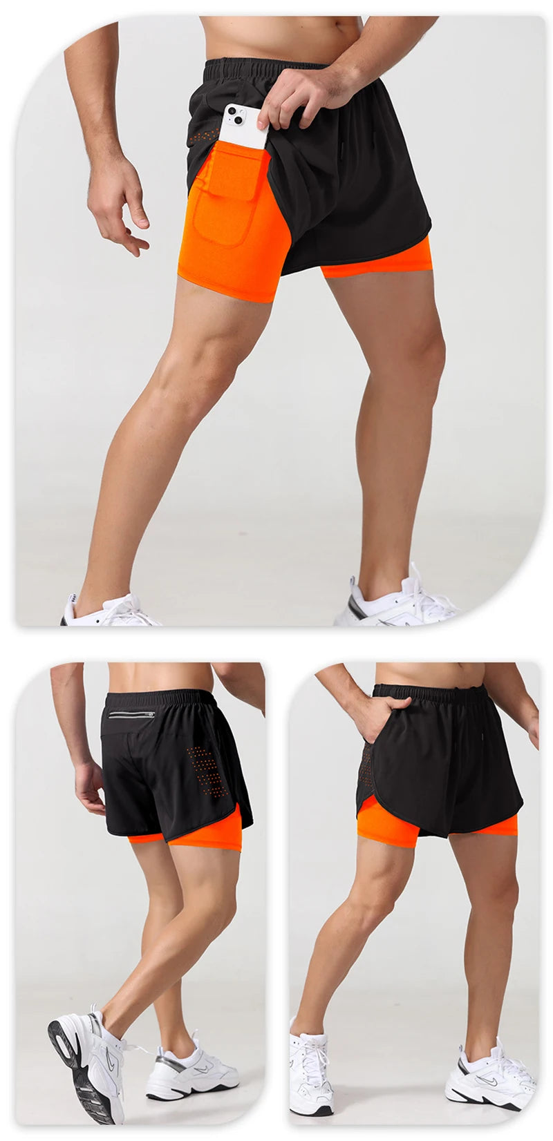 Men's Running Shorts Quick-drying Fitness Black Double Layer Shorts Men New Sport Workout Training Bodybuilding Short Pants - Smarsty