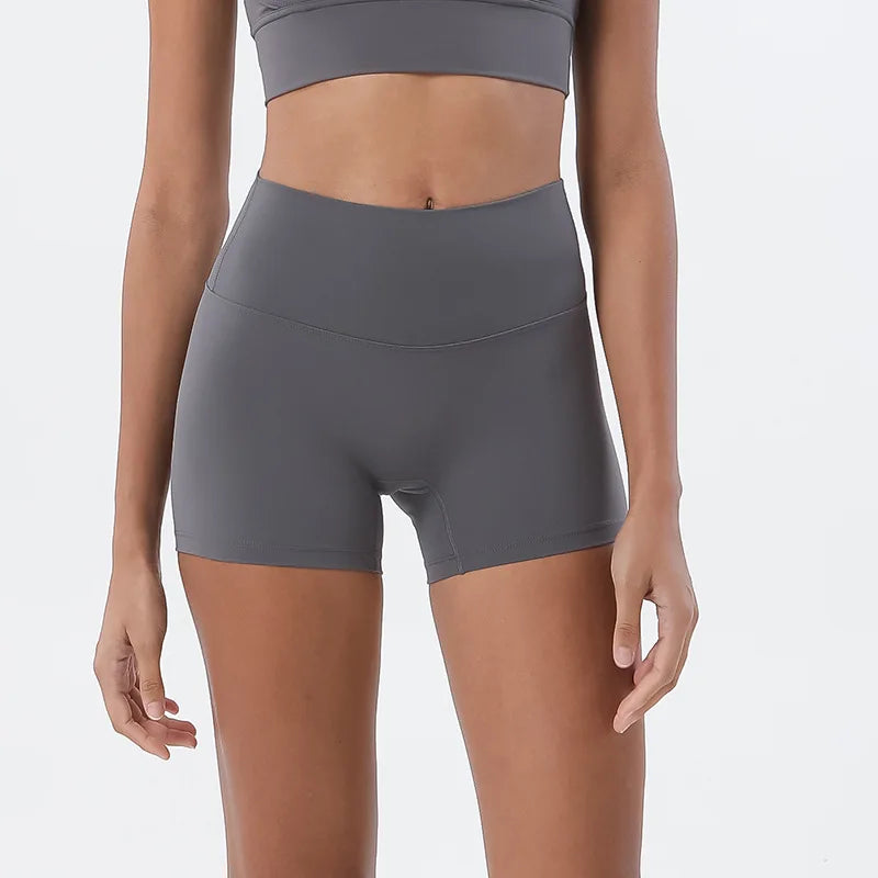 GymHUB Hip lifting fitness yoga shorts three-quarter pants female high-waisted peach nude running sports quick-drying anti - Smarsty