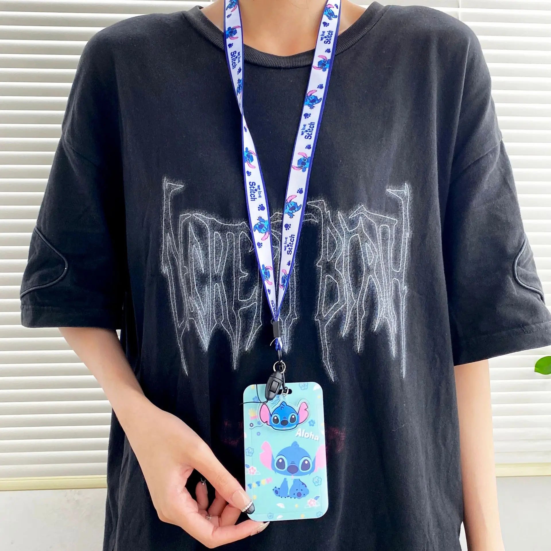Disney Stitch ID Badge Holder Lanyards Pendant Lovely Girls Lilo Door Card Holders Neck Strap Keychain Women Credential Gift - Smarsty