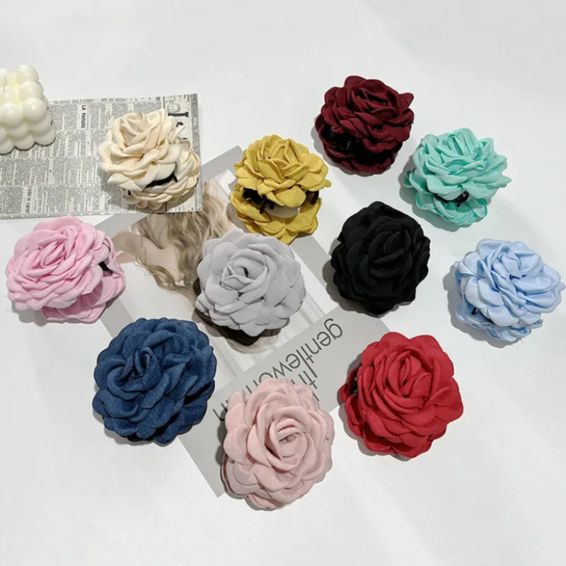French Fabric Rose Hair Claw Clip Elegant Gift For Women - Smarsty