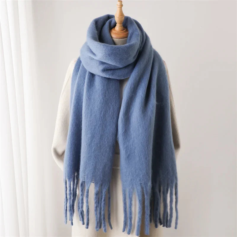 Winter Scarf for Women Cashmere Warm Solid Pashmina Blanket Wraps Female Thick Soft Bufanda Big Tassel Shawl Long Poncho Echarpe - Smarsty