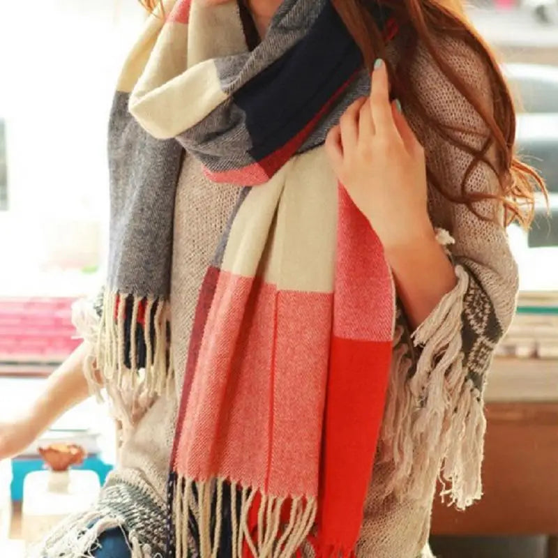 Women’s Plaid Cashmere Scarf Thick Warm Winter Shawl - Smarsty