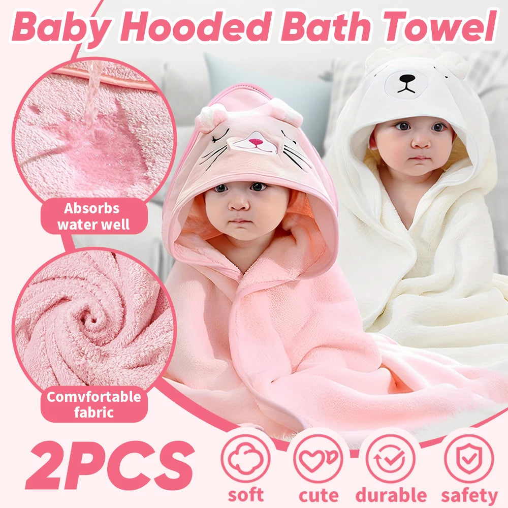 2PCS/Set Hooded Baby Towels,Soft Baby Towels for Newborns,Toddlers, and Kids,32x32 in Baby Towel with Hood