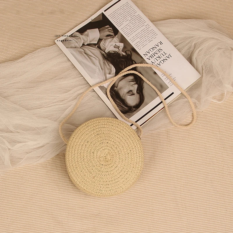 Round Straw Bag For Women Woven Handmade Shoulder Bag - Smarsty