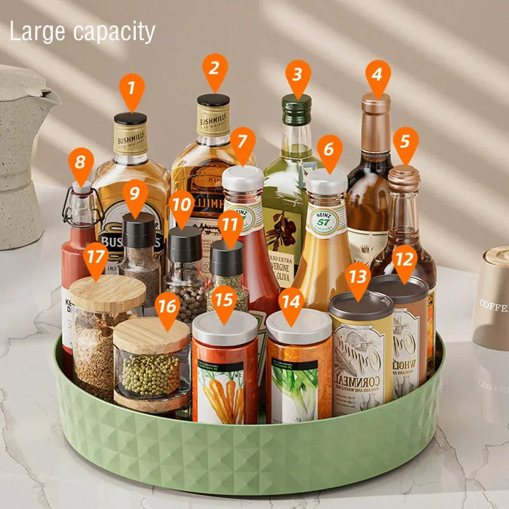 360 Rotating Seasoning Storage Rack Kitchen Storage Spice Rack Non-Slip Cabinet Organizer Tray Plate Cosmetic Organizer Bin