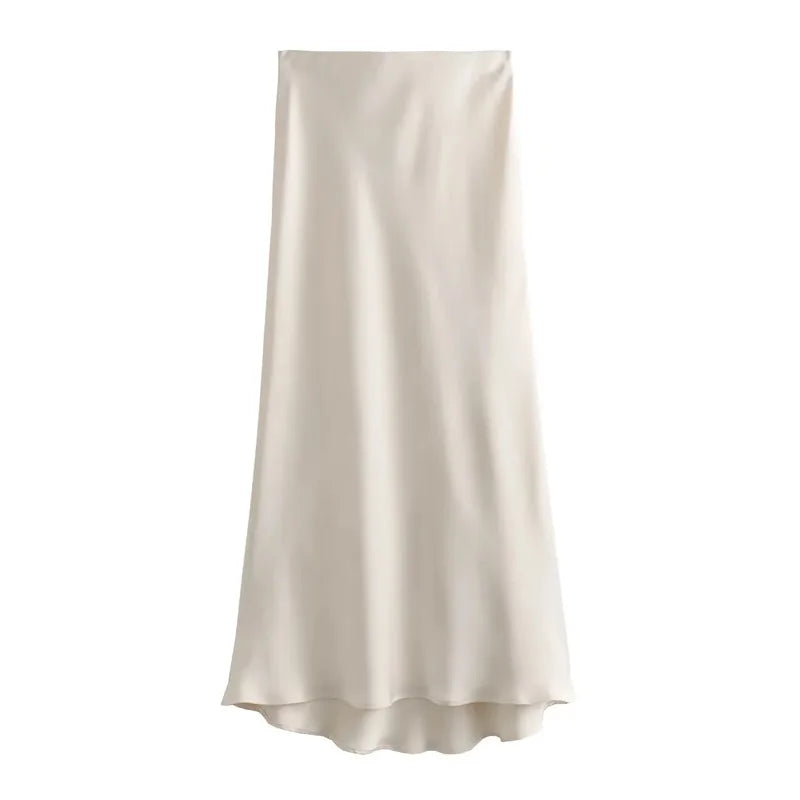 MUJER Woman 2025 Satin Skirt Women High Waist Long Skirts For Women Summer Black Midi Skirt Woman Office Elegant Women's Skirts - Smarsty