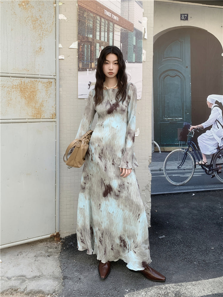 CHEERART Designer Pleate French Long Maxi Dress For Women Flare Long Sleeve Swing A Line Dress Fall Clothes - Smarsty
