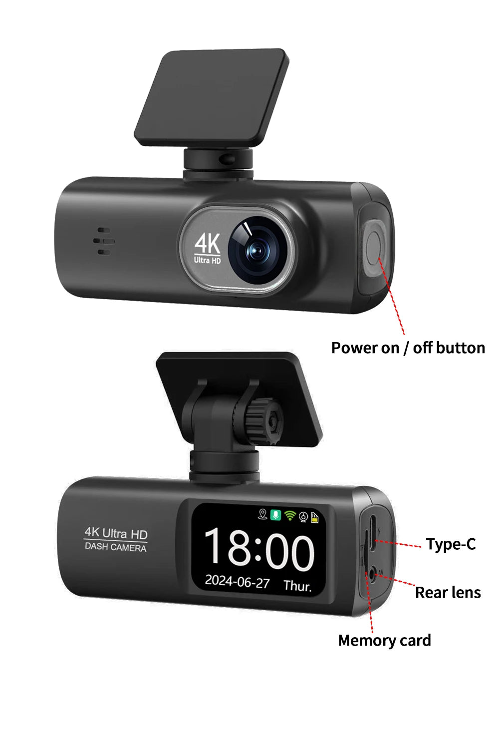 4K Dash Cam With WiFi Dual Lens GPS Parking Monitoring - Smarsty