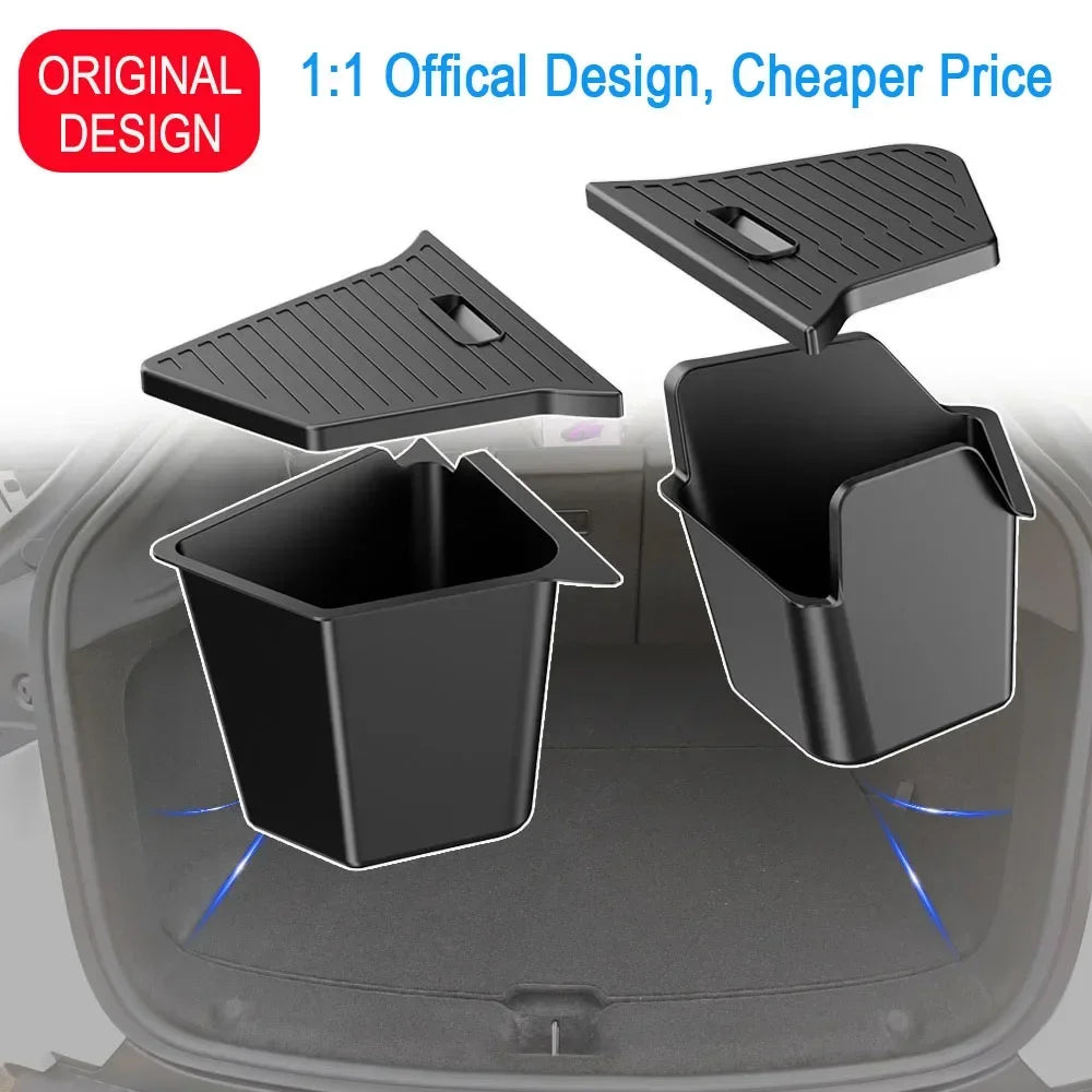 For Tesla Model Y Juniper Trunk Organizer Side Storage Box Boot Organizer Flocked TPE Mat Anti-dirty 2025 Car Travel Accessories