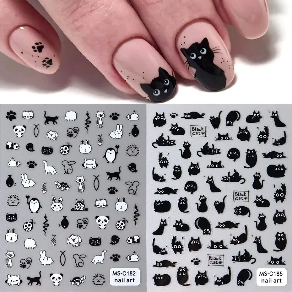 Cute Black Cat Nail Stickers for Fun Manicure Decor - Smarsty