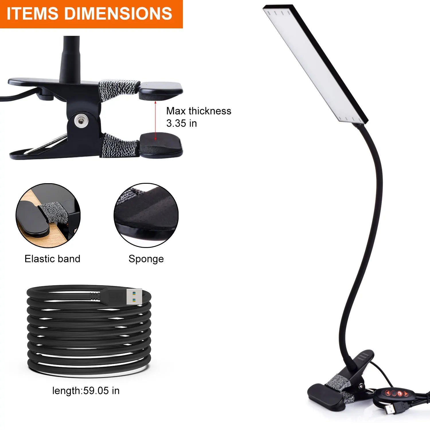 5W LED Clip on Desk Lamp with 3 Modes 11 Brightness 2M Cable Dimmer 14 Levels Clamp Table Lamp