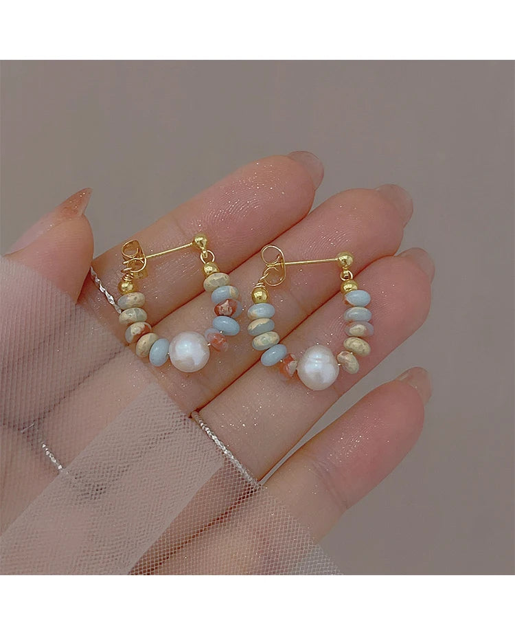 Pearl Pendant Earrings Beaded Natural Stone For Women - Smarsty