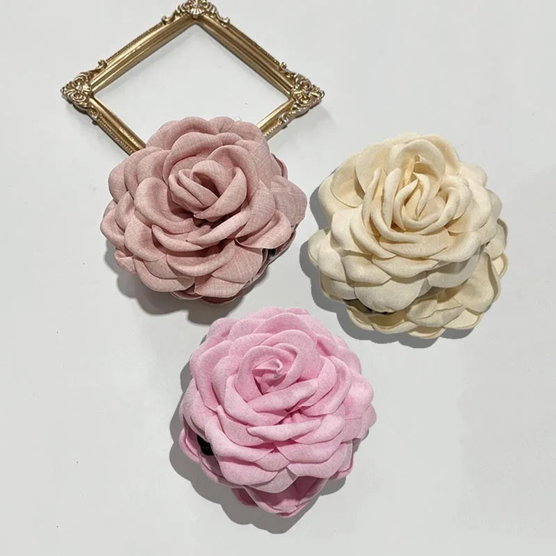 French Fabric Rose Hair Claw Clip Elegant Gift For Women - Smarsty