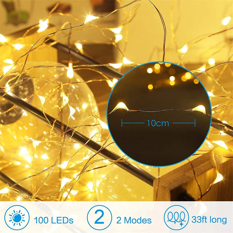 USB Led Fairy Lights Copper Wire String 20M 200LED Holiday Outdoor Lamp Garland For Christmas Tree Wedding Party Decoration - Smarsty