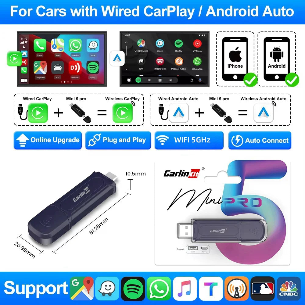 3 In 1 Wireless CarPlay Android Auto Adapter For Cars - Smarsty