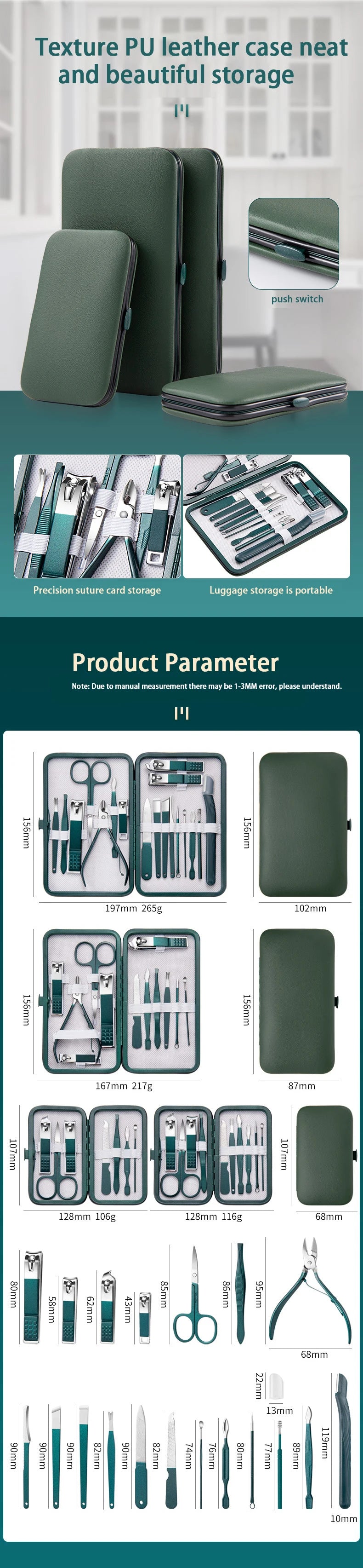 Stainless Steel Nail Care Kit with Travel Case - Smarsty