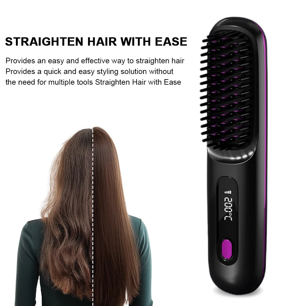 Cordless Hair Straightener Portable Straightener Brush 3 Adjustable Temp Hair Straightening Brush Anti-scald for Hair Styling