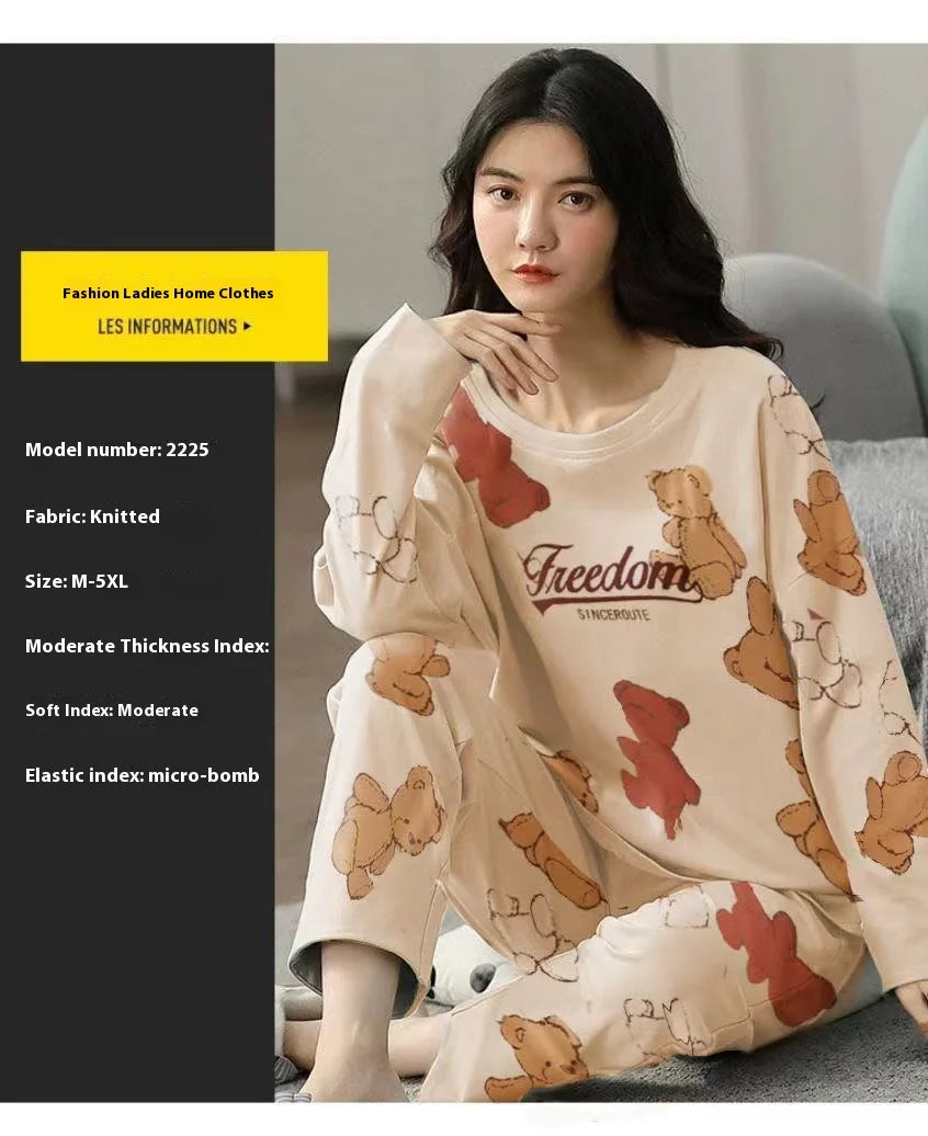 Spring and Autumn New Ladies Pajamas Homewear Set of Long-Sleeved Autumn and Winter Homewear Women Plus Size Pajamas Set - Smarsty