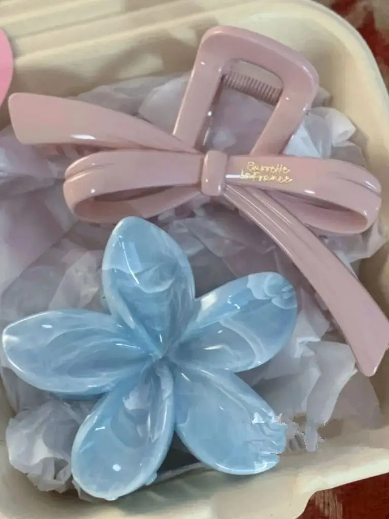 Vintage Blue Polka Dot Hair Clip Set Bow Secure Hold - Smarsty