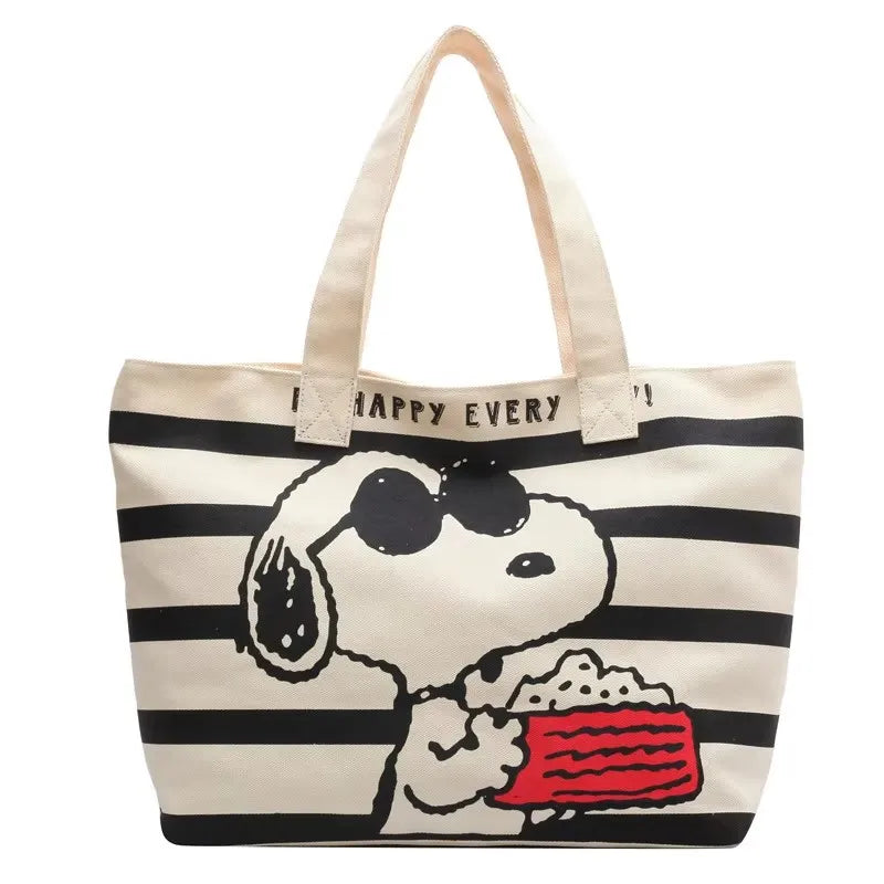 Snoopy Canvas Tote Bag With Zipper Closure For Everyday Use - Smarsty