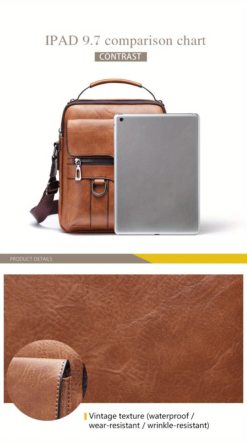 Men's PU Leather iPad Shoulder Bag Crossbody With Flap - Smarsty