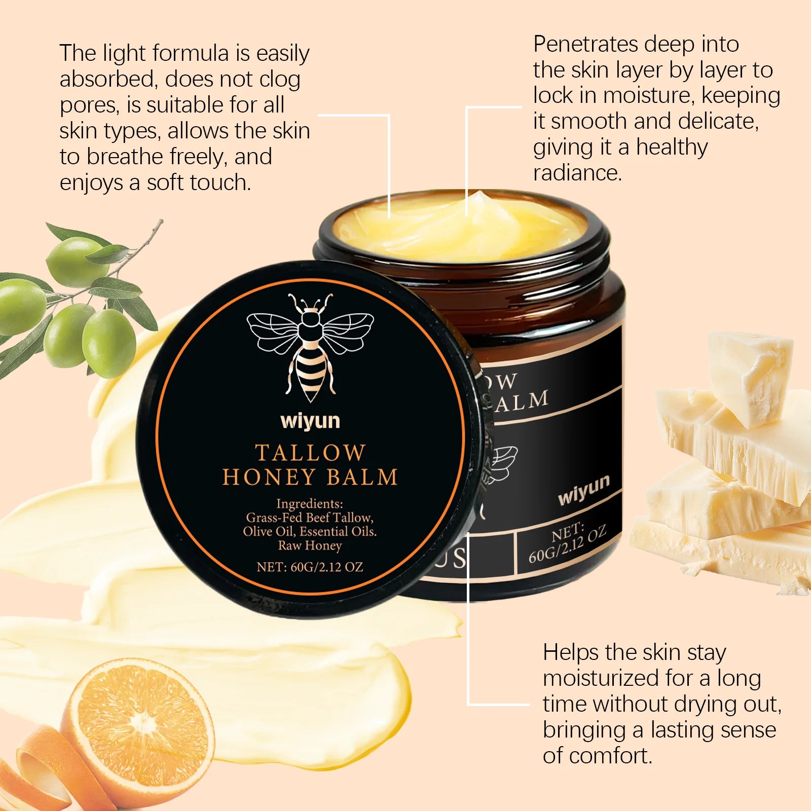 Tallow Honey Cream Hydrating Moisturizer for Elasticity - Smarsty