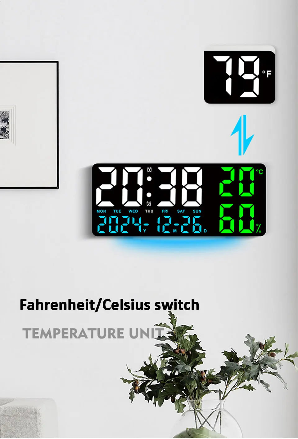 Digital Wall Clock with Remote Control and Humidity Display - Smarsty