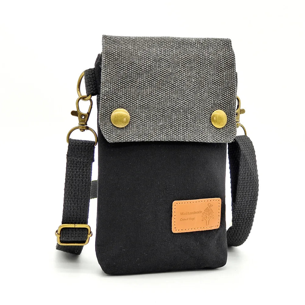 Canvas Crossbody Bag With Cell Phone Pocket And Coin Purse - Smarsty