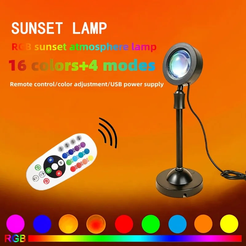 USB LED projector night light RGB sunset atmosphere night light, with remote control, used for room decoration photography