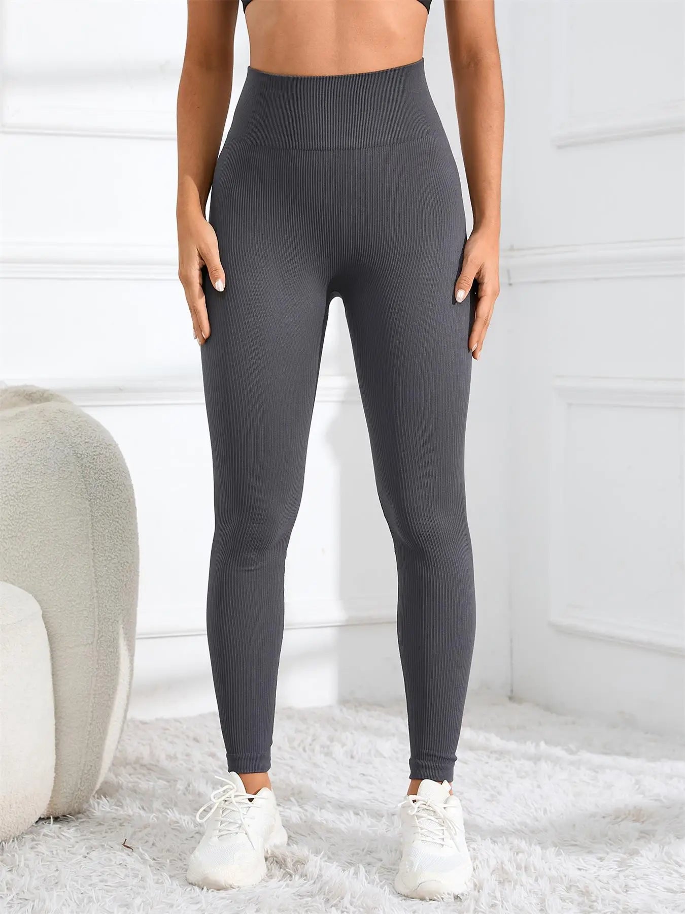 High Waisted Seamless Yoga Leggings, Ribbed Sportswear Tights, Fitness Apparel for Women, Gym and Casual Wear For Fall & Winter - Smarsty
