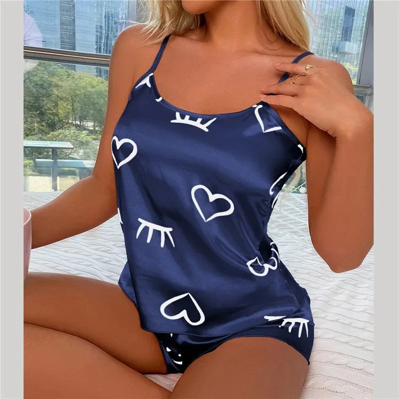Women Ice Silk Pajamas Sleepwear Pajama Set Camisole Shorts L XL XXL Gray Pink Low Cut Comfortable Casual Summer - Smarsty