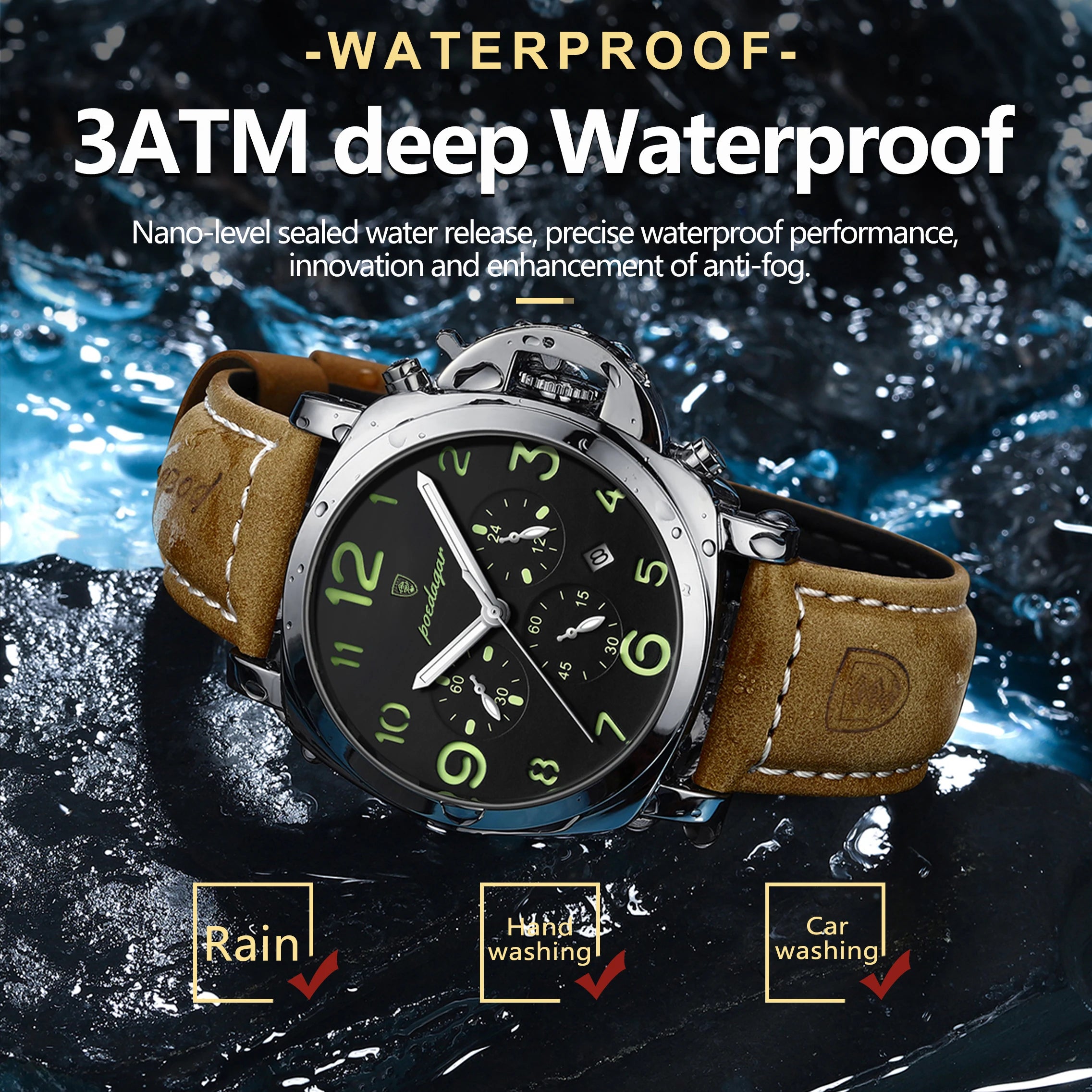 Luxury Waterproof Military Watch for Men Luminous Leather - Smarsty