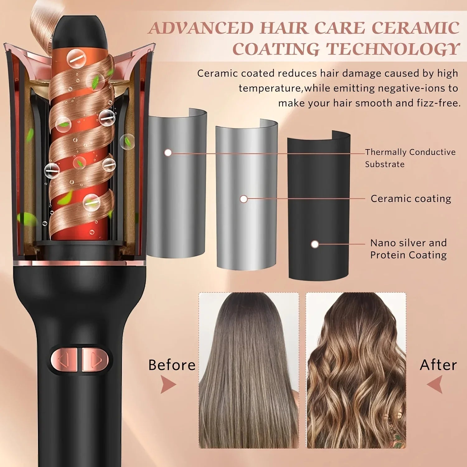 TINSOL Automatic Ceramic Curling Iron for Effortless Curls - Smarsty