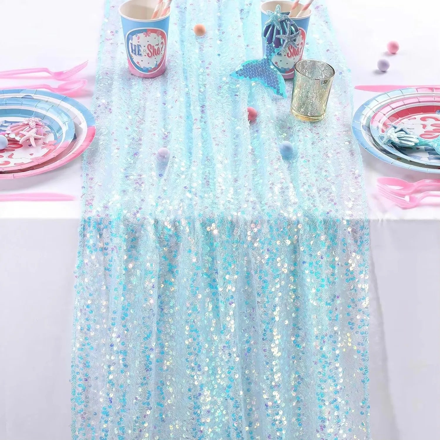 Glitter Iridescent Sequin Table Runner for Elegant Events - Smarsty