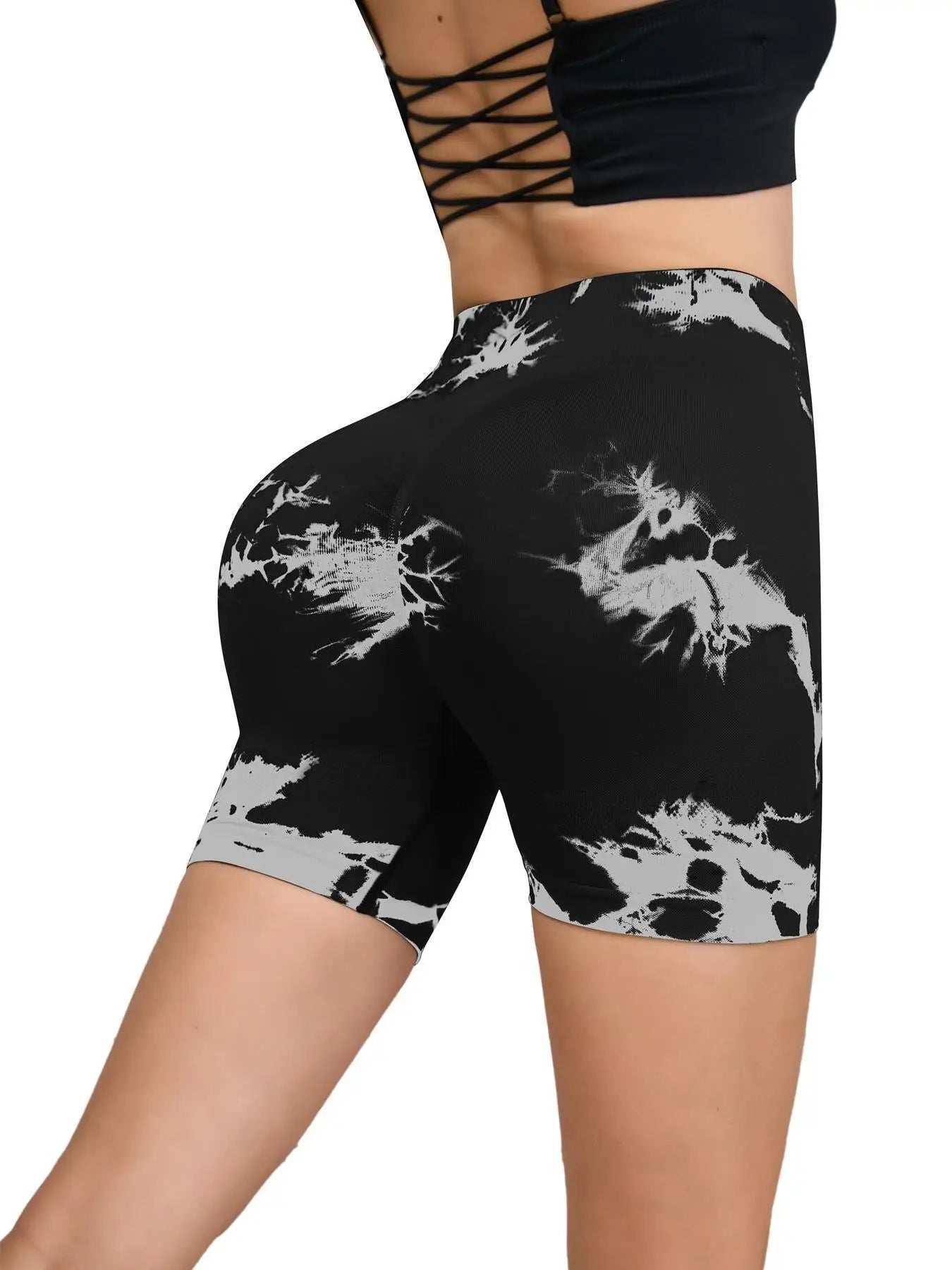 Tie Dyed Seamless Fitness Pants Women's High Waist and Hip Lifting Sports Tight Shorts Running Sexy Peach Fitness Yoga Shorts - Smarsty