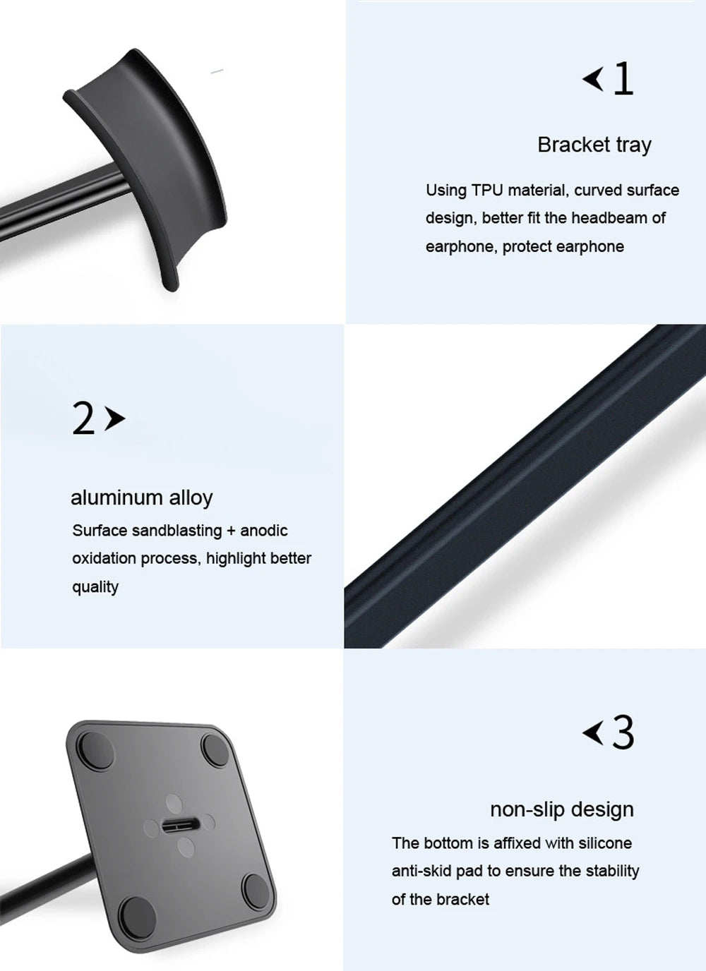 Universal Aluminium Headset Stand with Flexible Design - Smarsty