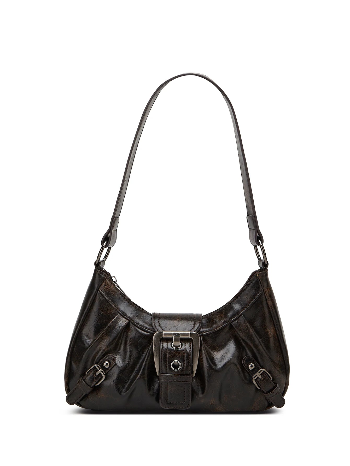 Y2K Retro Shoulder Bag With Rivet Pleated Leather Design - Smarsty