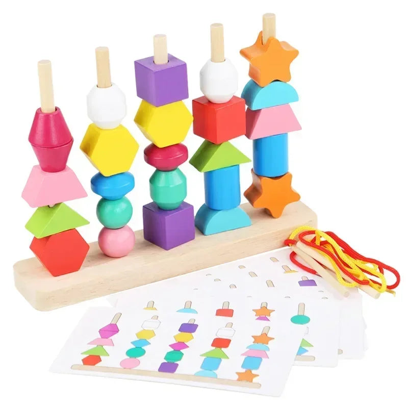 Montessori Wooden Toys Color Shape Matching Puzzle Game Colorful Beaded Color Cognition Early Educational Toys Gift for Children - Smarsty