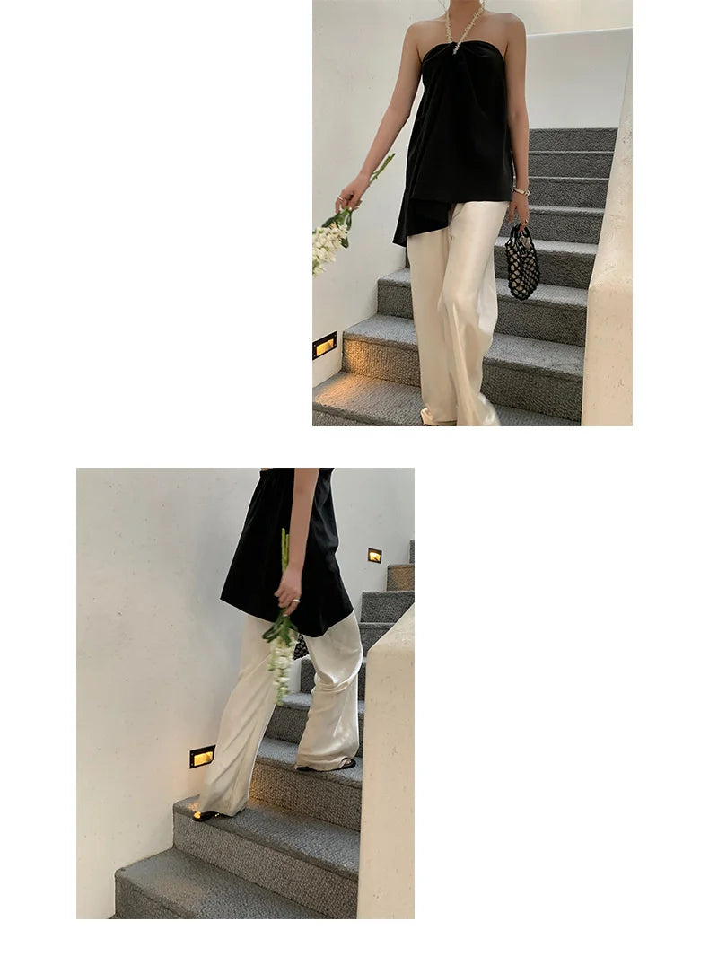 Satin Wide Leg Pants Long Floor Casual Pants Women's Summer - Smarsty