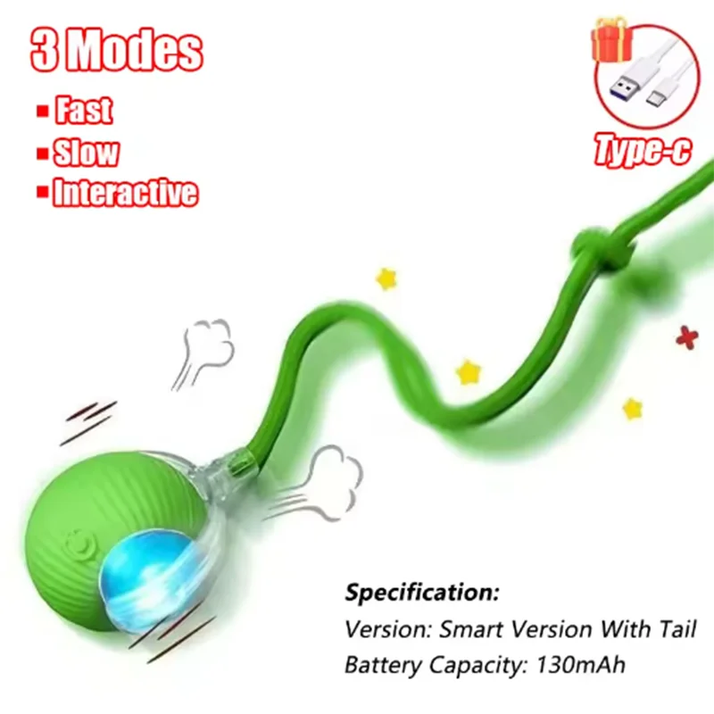 Interactive Cat Rolling Ball Toy with Rechargeable Tail - Smarsty