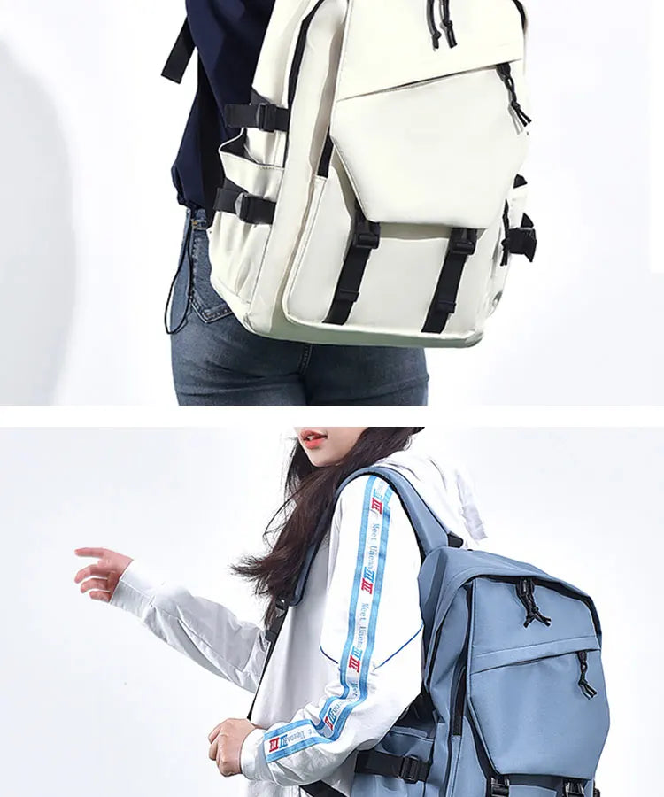 One 15 Inch Polyester Waterproof Solid Color Simple Men's Backpack Fashion Couple Student Computer Backpack