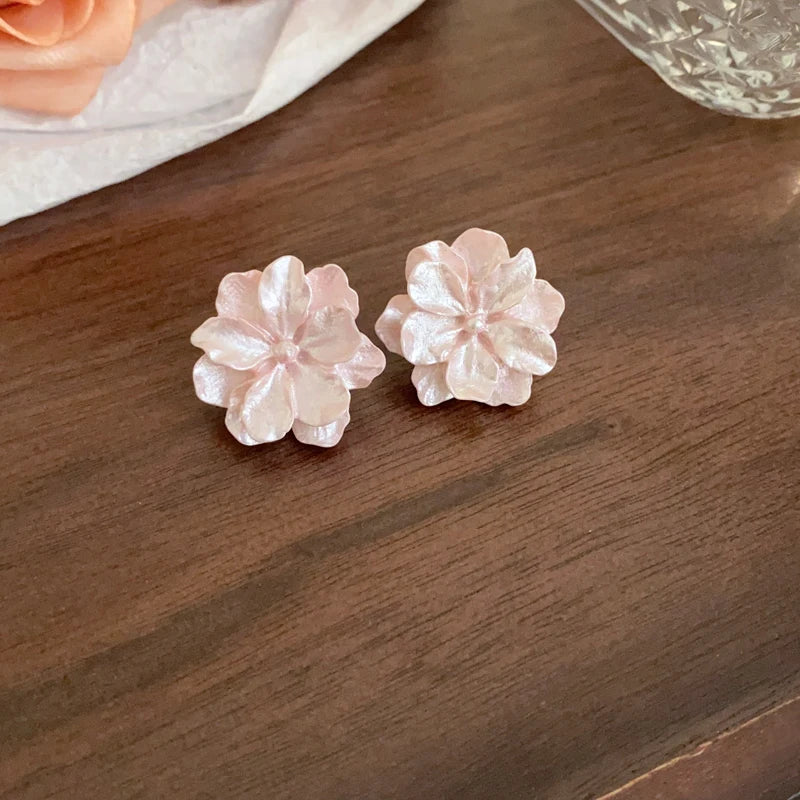 Acrylic Camellia Flower Stud Earrings Lightweight Bridal - Smarsty
