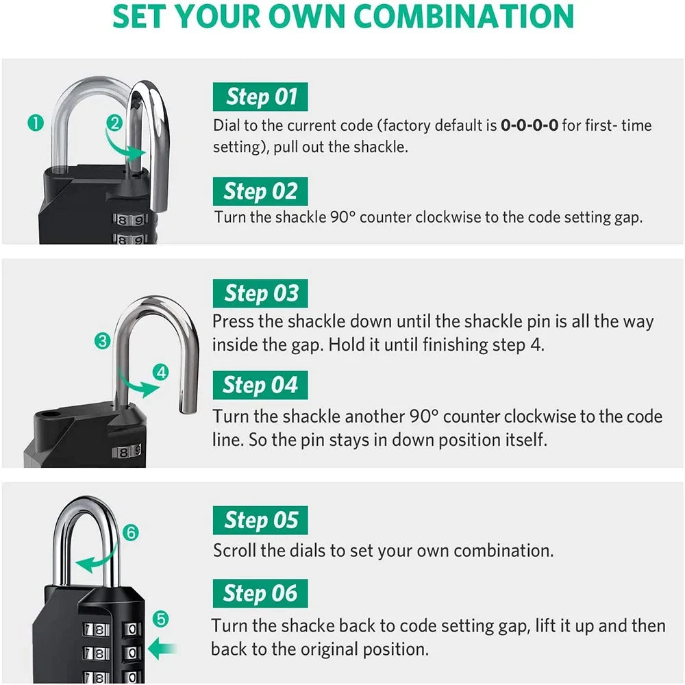 1pc Combination Lock Resettable 4 Digit Padlock with Combination Waterproof and Heavy Duty Combination Padlock Outdoor - Smarsty