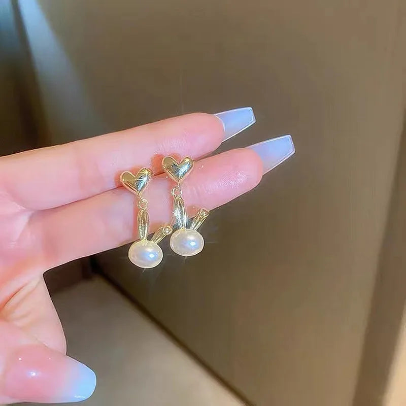 Pearl Long Earrings With Rhinestones For Wedding Fashion - Smarsty