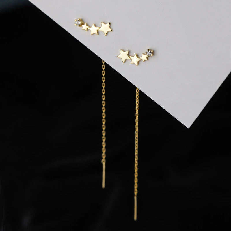 925 Sterling Silver Star Earrings with Tassel Design for Women - Smarsty