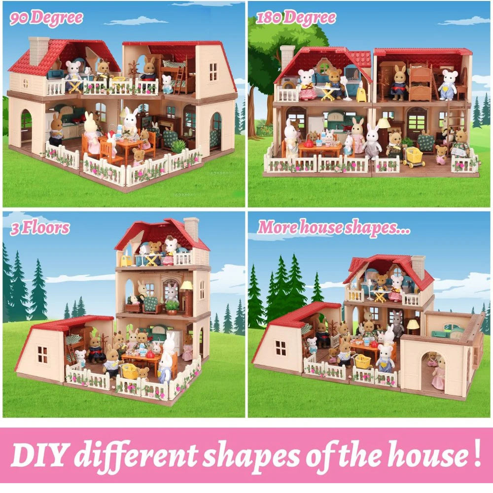 1/12 Dollhouse Furniture Family House Villa Simulate Forest Rabbit Animal Family Miniature Scene Toy Display Furniture Toy Gift by Smarsty