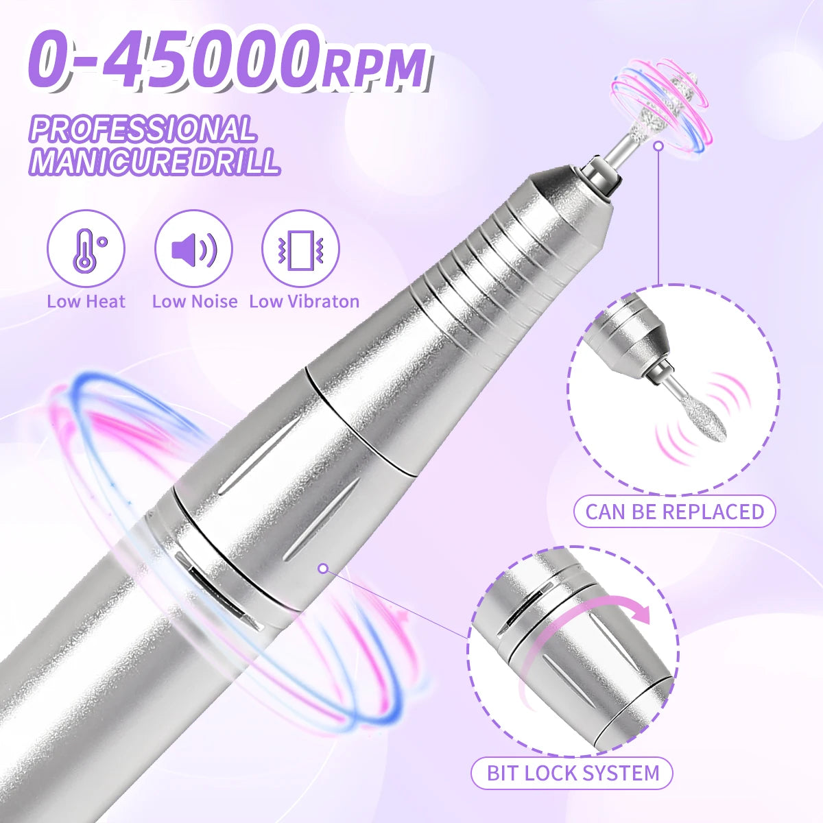 45000RPM Portable Nail Drill Machine for Low Noise Manicure - Smarsty