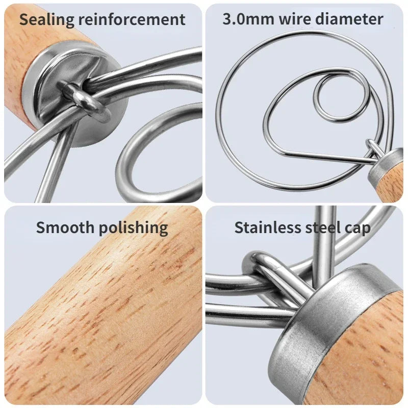 Danish Dough Whisk with Wooden Handle for Easy Mixing - Smarsty