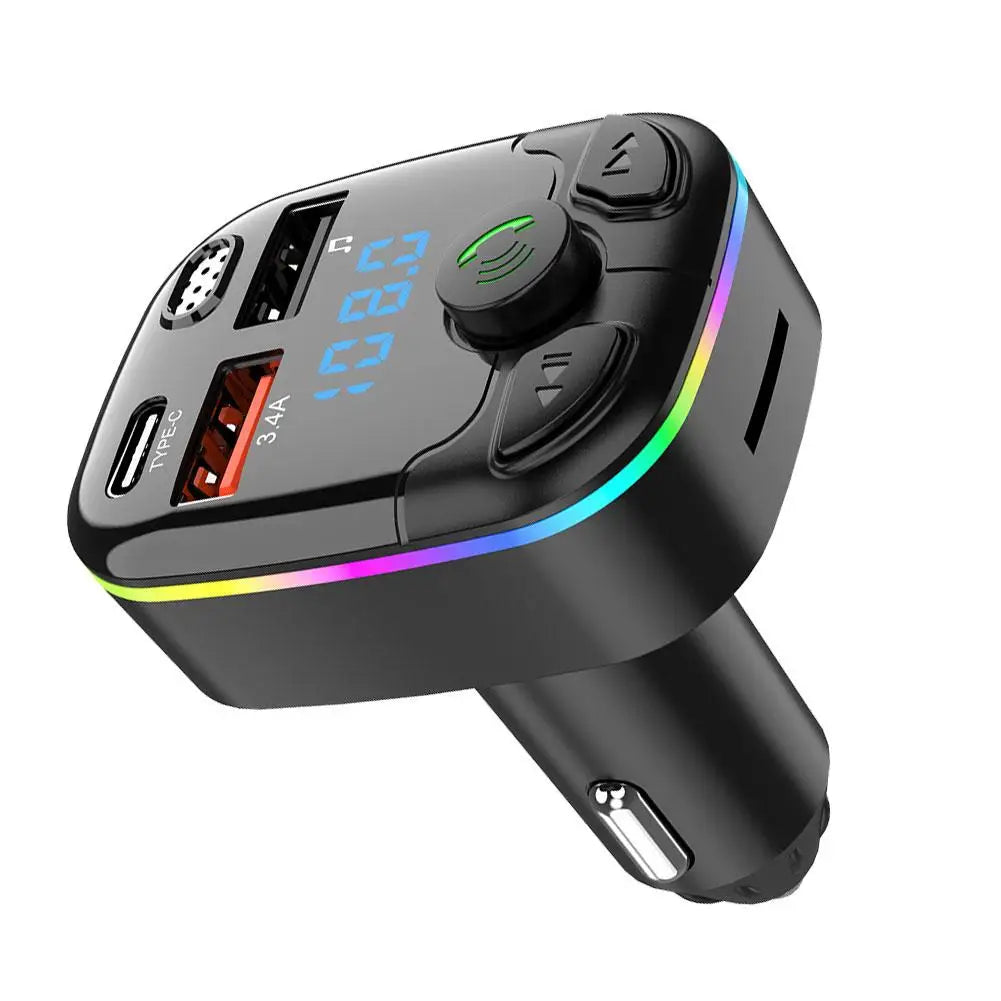Bluetooth 5.0 Car FM Transmitter PD Type-C Dual USB Ambient Player Handsfree MP3 Charger Type-C Wireless Light PD QC3.0 Adapter - Smarsty