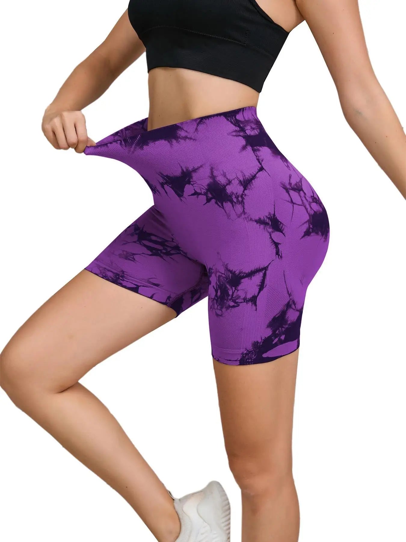 Tie Dyed Seamless Fitness Pants Women's High Waist and Hip Lifting Sports Tight Shorts Running Sexy Peach Fitness Yoga Shorts - Smarsty